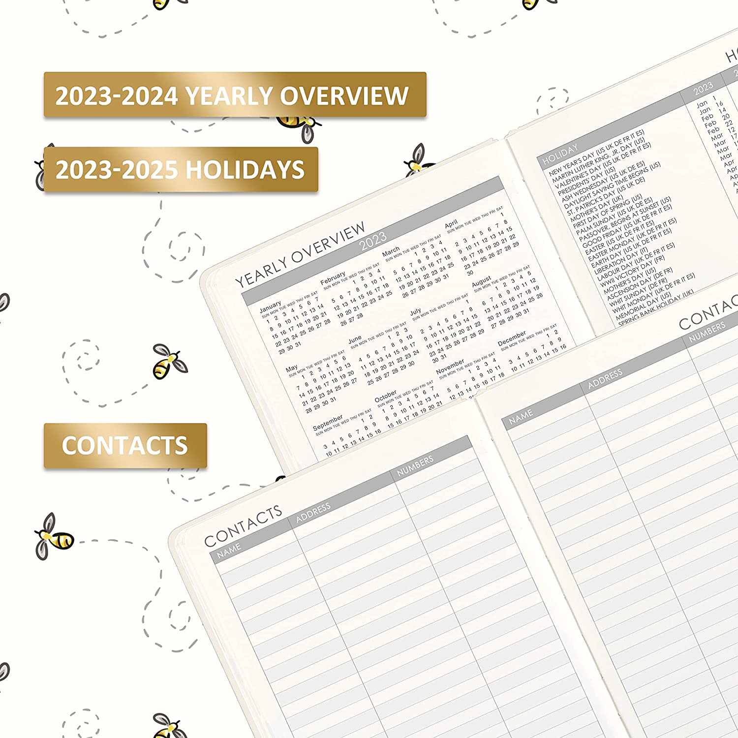 Planner 2023-2024 - Academic Planner 2023-2024 from July 2023 - June 2024, 2023-2024 Weekly Monthly Planner with Calendar Stickers, 5.75" x 8.25", Saffiano Leather, Pen Loop, Back Pocket - Black Bee - Image 5